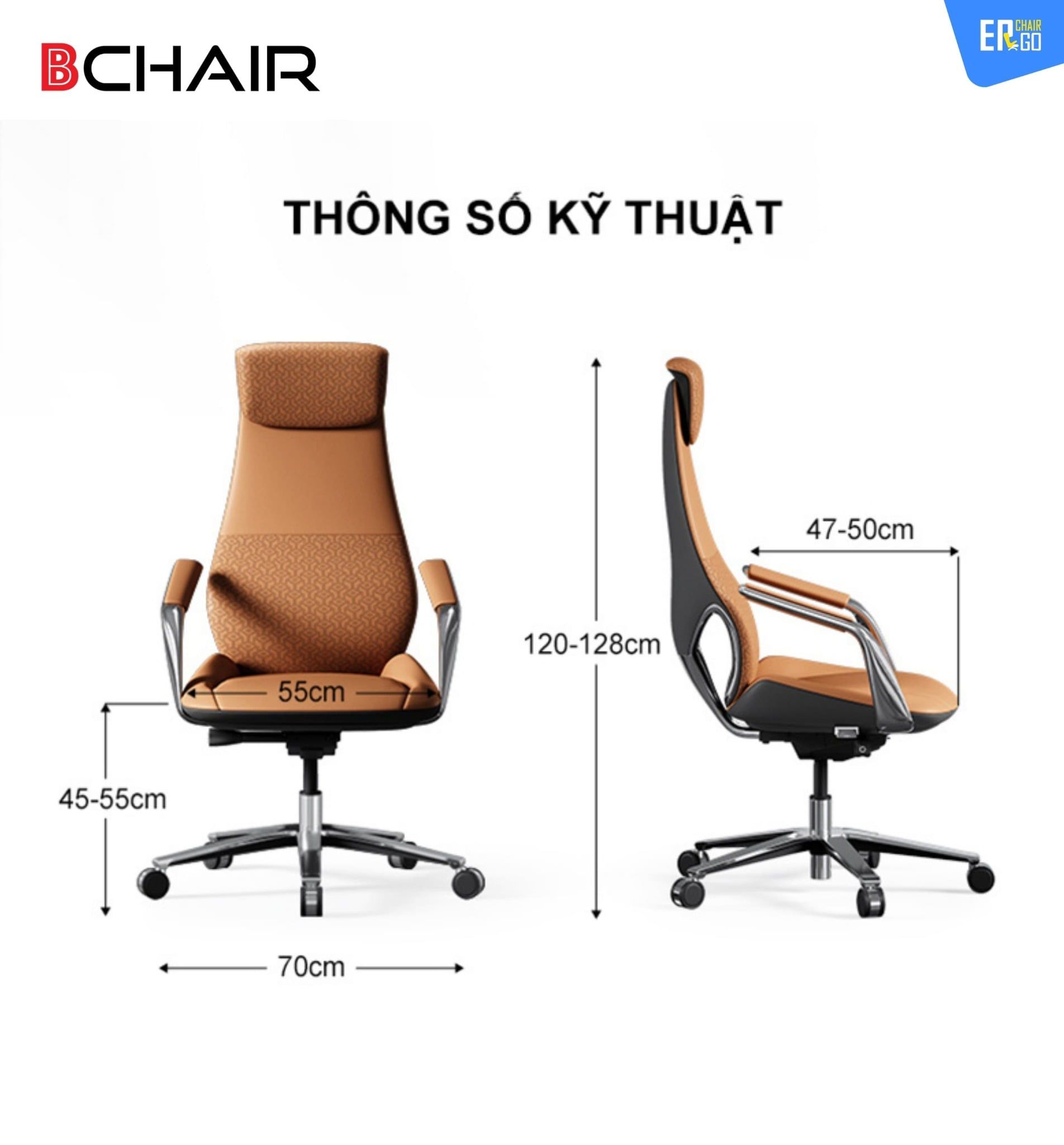  Ghế Công Thái Học Giám đốc BChair BP-101J bọc da bò Nappa cao cấp 