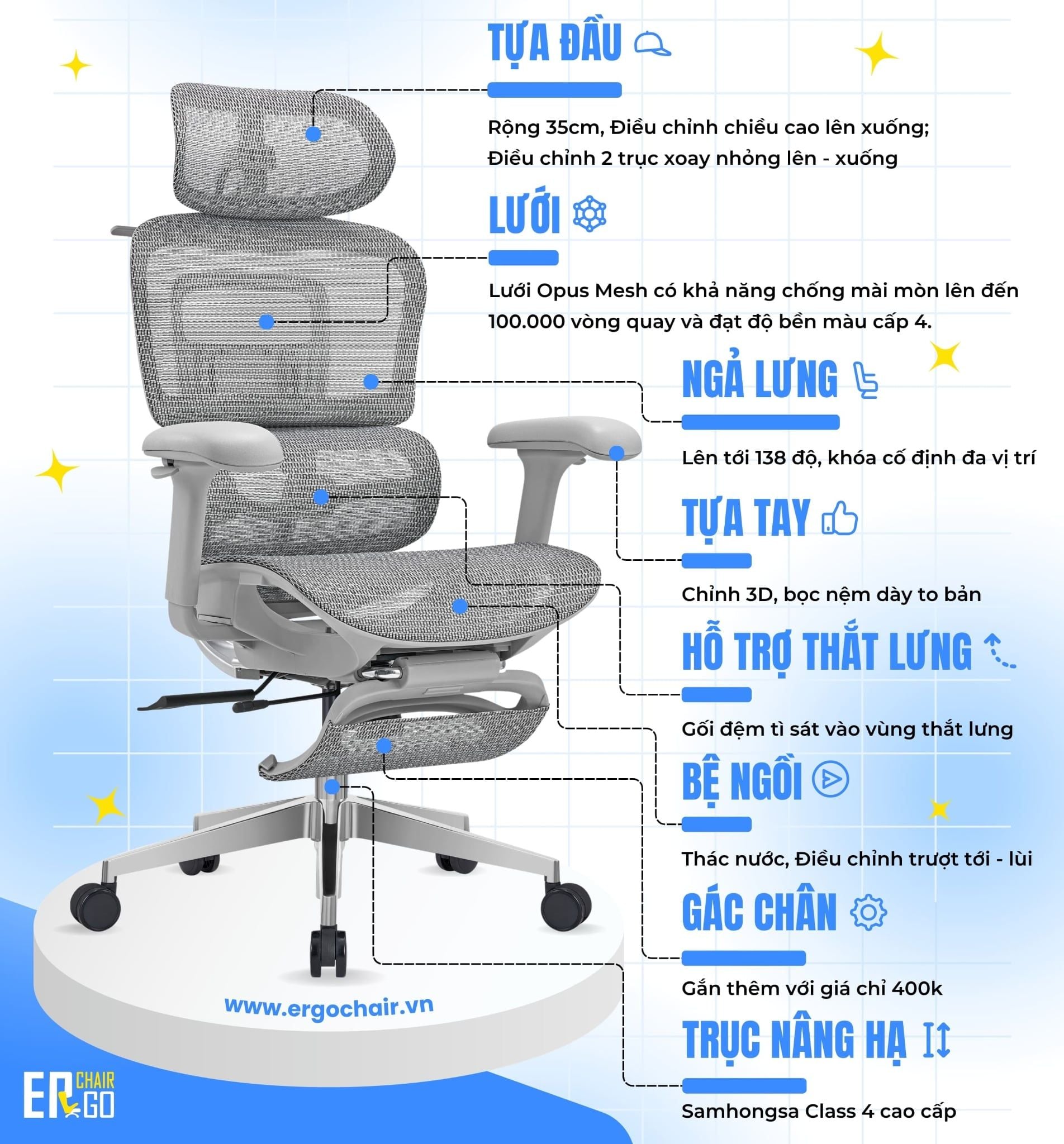  Ghế Công Thái Học UpGen Opus (có thể gắn gác chân) 
