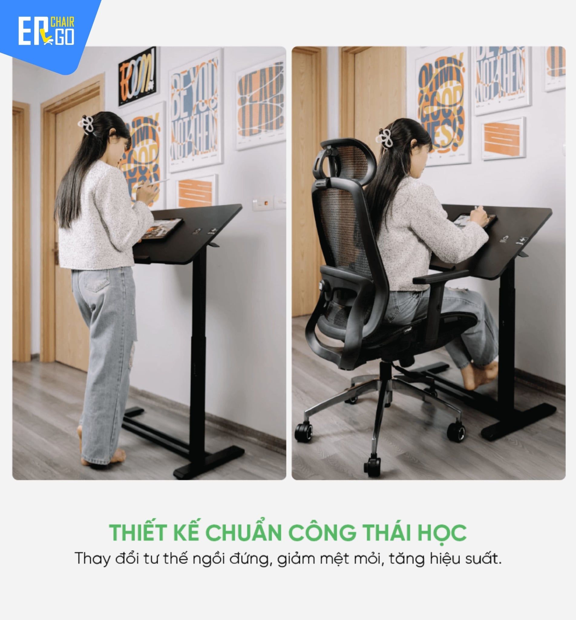  Bàn công thái học nâng hạ xoay nghiêng Upgen StandGo Fold 
