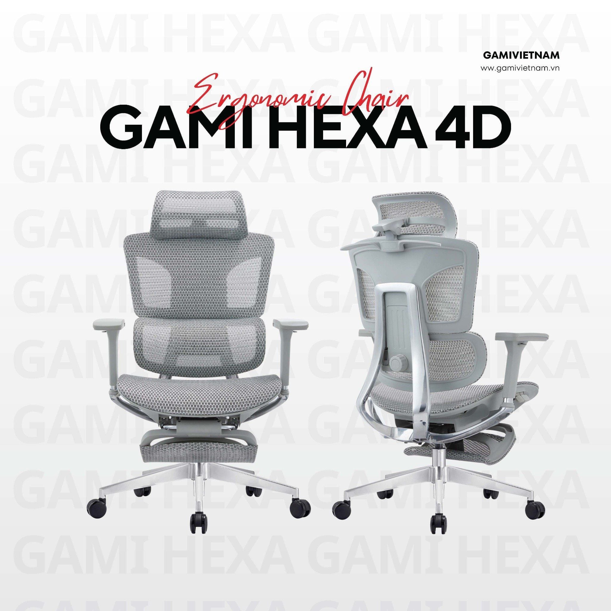  Ghế Công Thái Học Gami Hexa bản 4D và 6D (tùy chọn gắn gác chân) 
