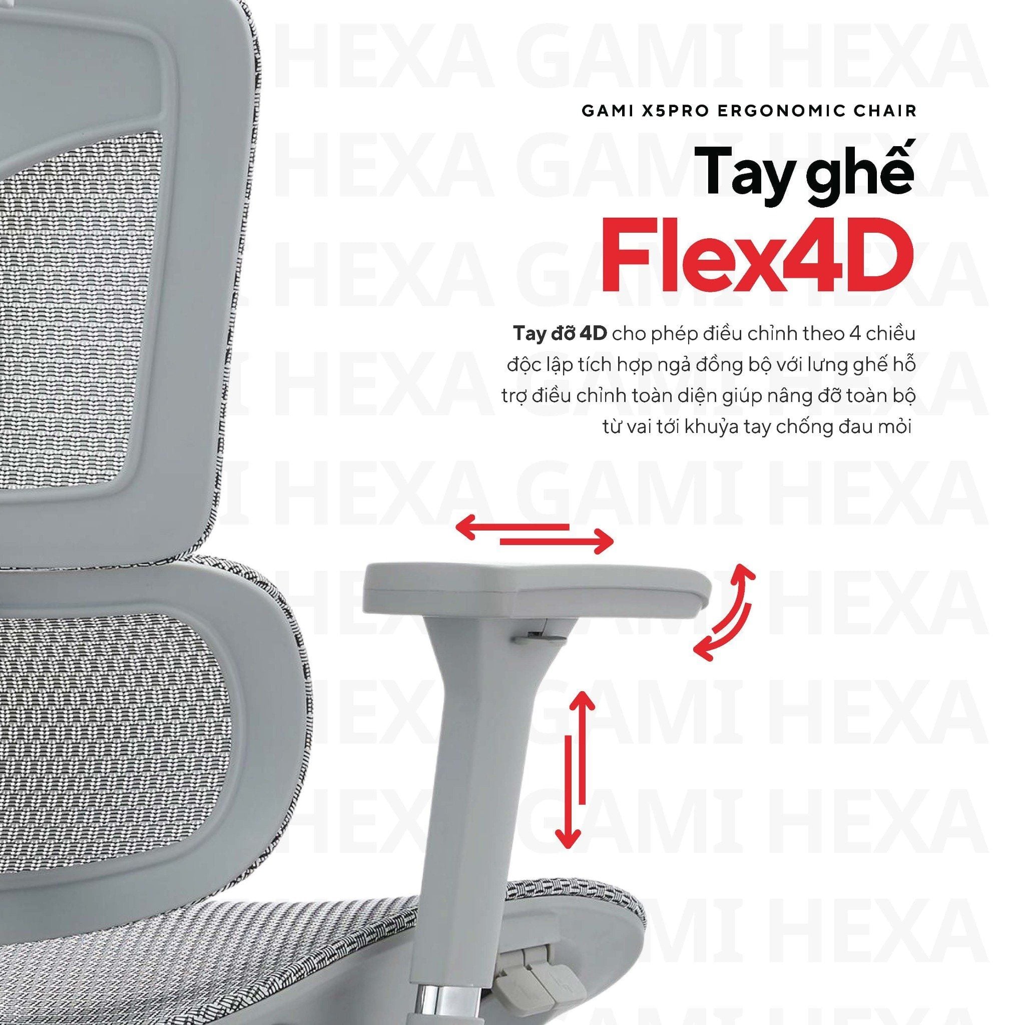  Ghế Công Thái Học Gami Hexa bản 4D và 6D (tùy chọn gắn gác chân) 