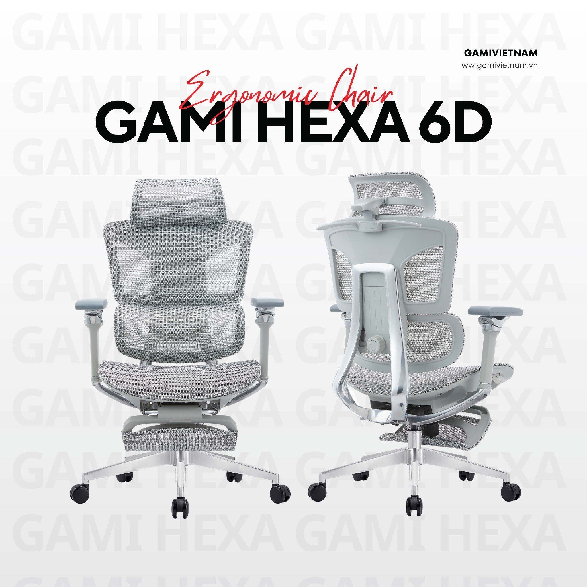  Ghế Công Thái Học Gami Hexa bản 4D và 6D (tùy chọn gắn gác chân) 