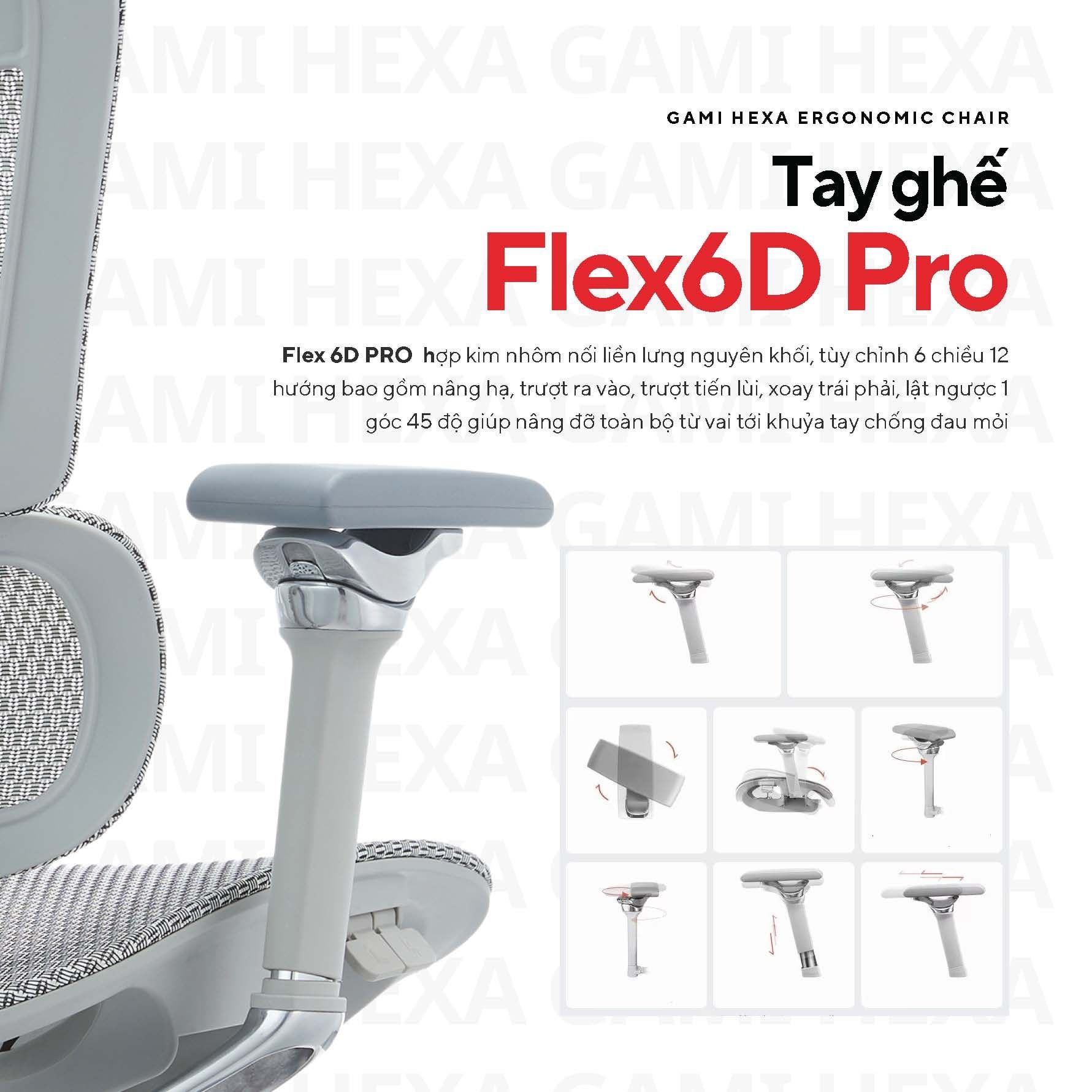  Ghế Công Thái Học Gami Hexa bản 4D và 6D (tùy chọn gắn gác chân) 