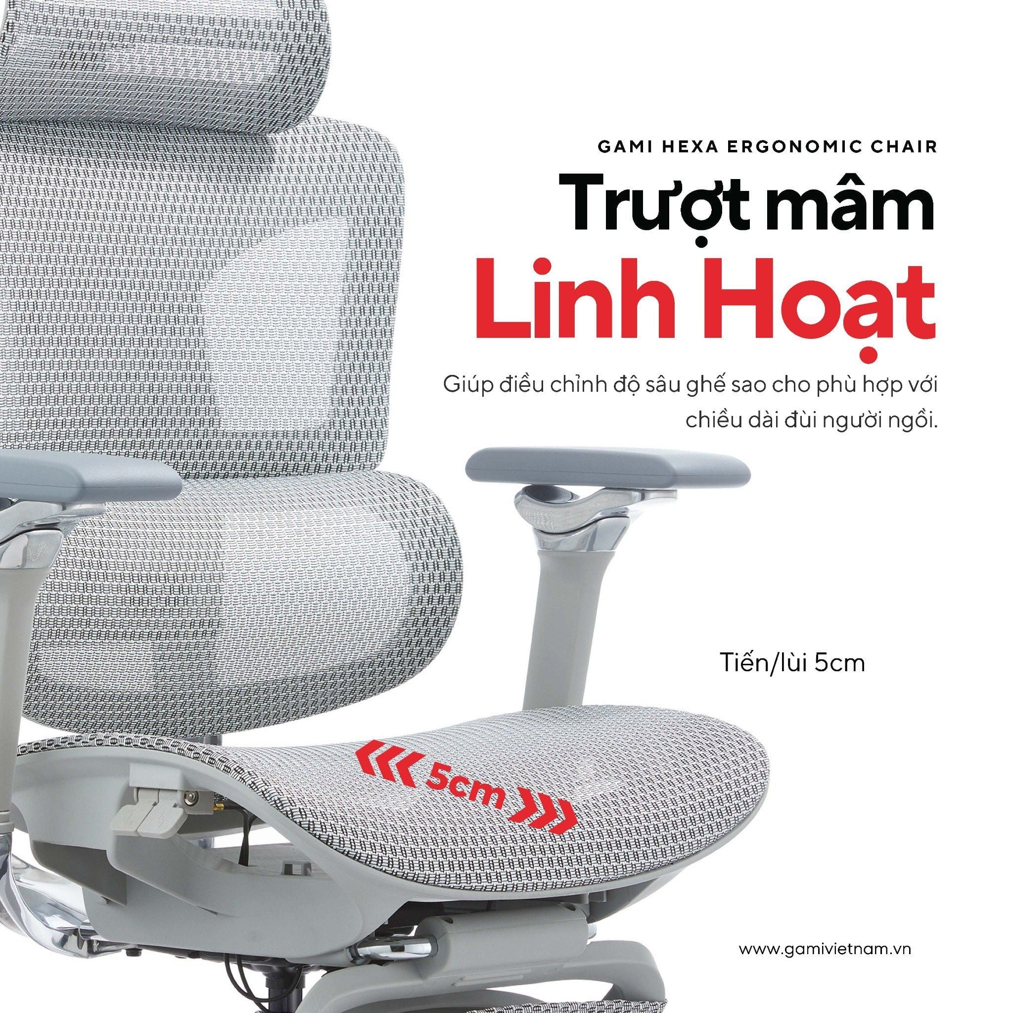  Ghế Công Thái Học Gami Hexa bản 4D và 6D (tùy chọn gắn gác chân) 
