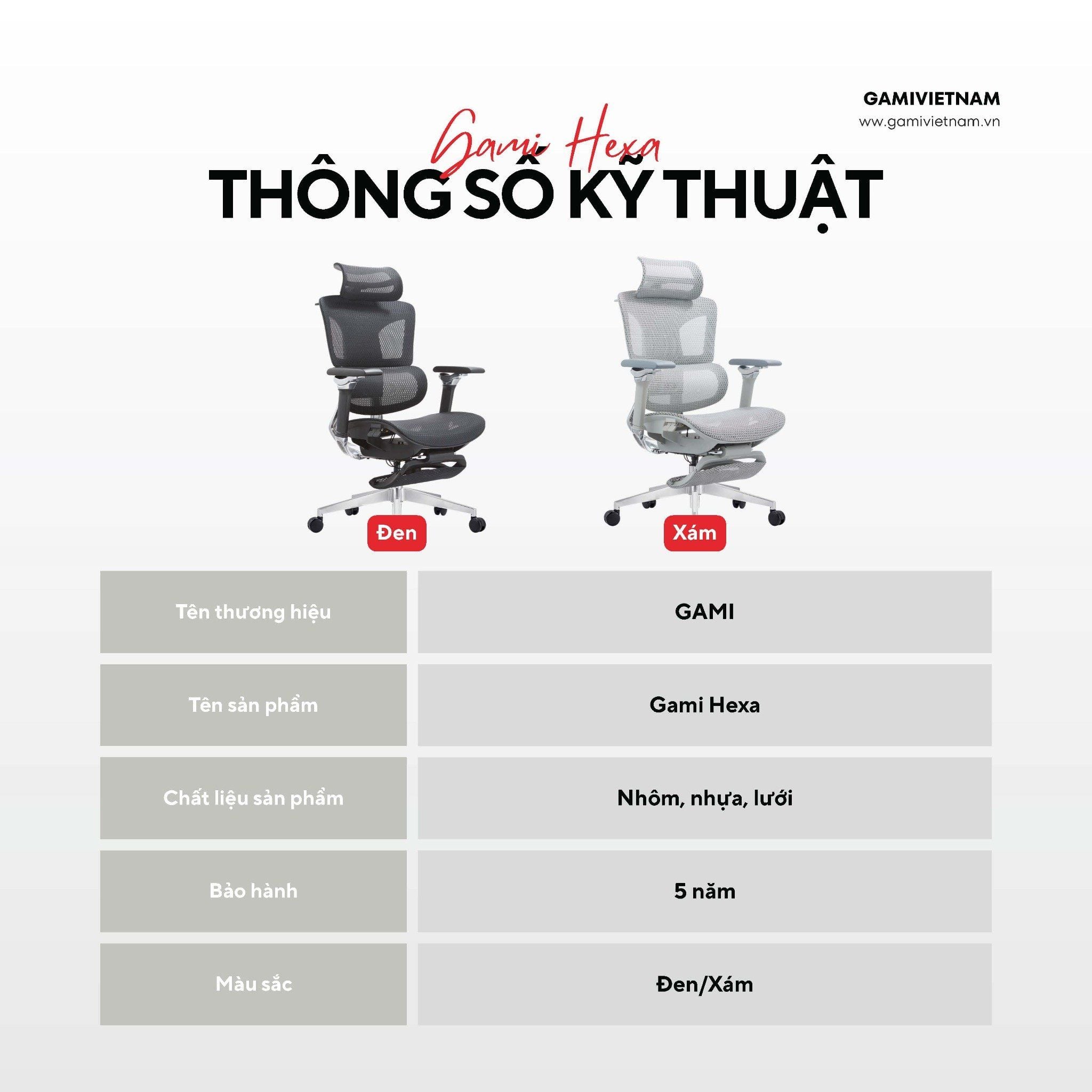  Ghế Công Thái Học Gami Hexa bản 4D và 6D (tùy chọn gắn gác chân) 