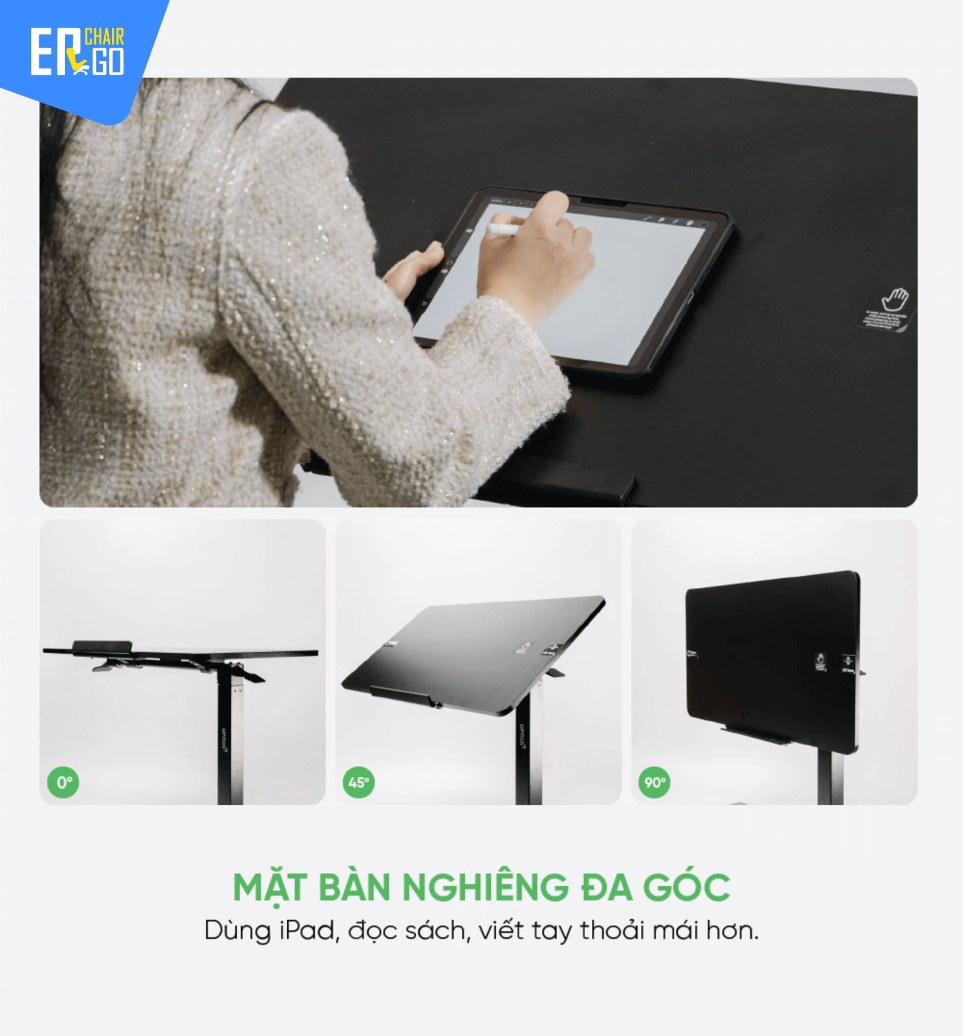  Bàn công thái học nâng hạ xoay nghiêng Upgen StandGo Fold 