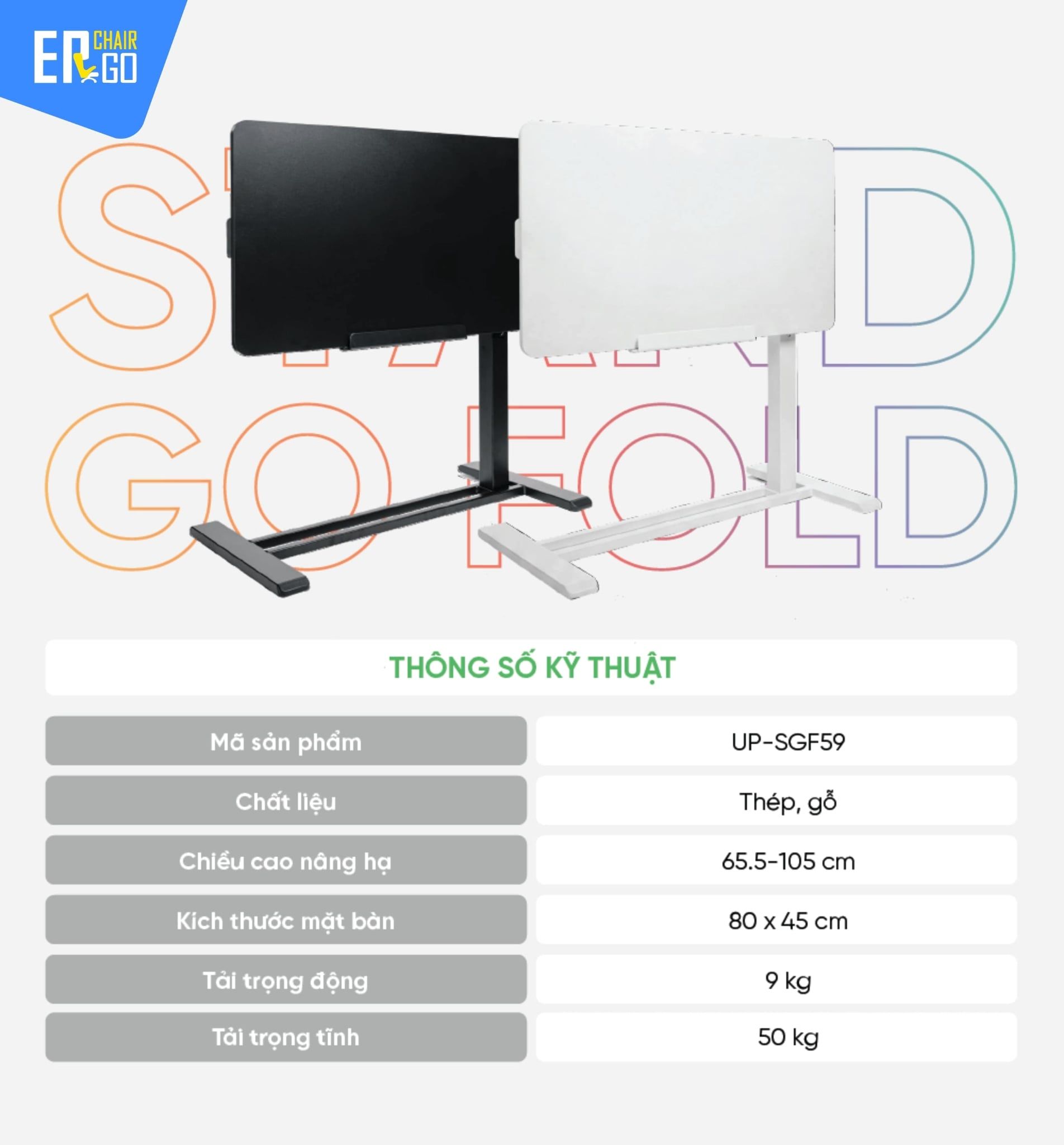  Bàn công thái học nâng hạ xoay nghiêng Upgen StandGo Fold 
