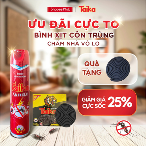  BÌNH XỊT DIỆT CÔN TRÙNG MUỖI, GIÁN, RỆP GIƯỜNG TAIKA x ANFIELD HƯƠNG CỎ HOA 600 ML 
