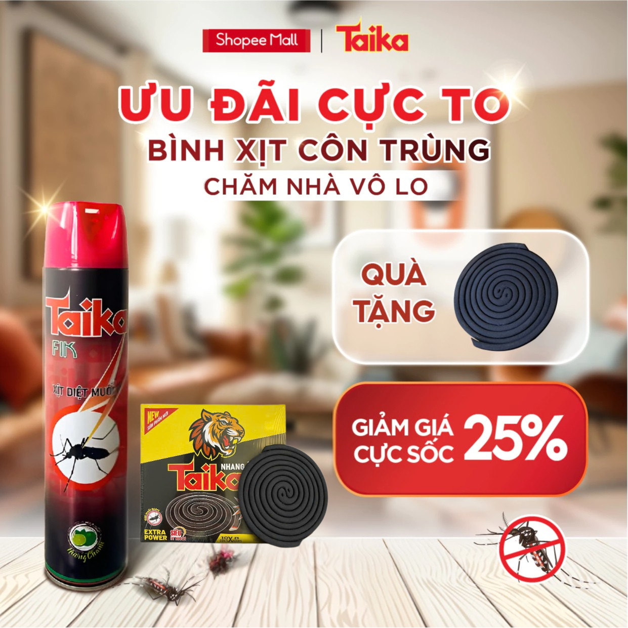 BÌNH XỊT DIỆT CÔN TRÙNG MUỖI KIẾN TAIKA x FIK HƯƠNG CHANH 600 ML 