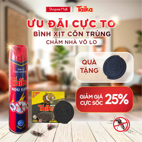  BÌNH XỊT CÔN TRÙNG MUỖI, GIÁN, RUỒI TAIKA x NOU CAMP KHÔNG MÙI 600ML 
