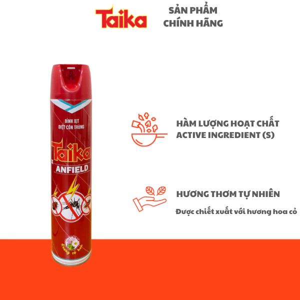  BÌNH XỊT DIỆT CÔN TRÙNG MUỖI, GIÁN, RỆP GIƯỜNG TAIKA x ANFIELD HƯƠNG CỎ HOA 600 ML 