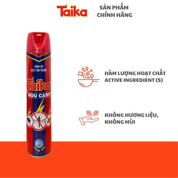  BÌNH XỊT CÔN TRÙNG MUỖI, GIÁN, RUỒI TAIKA x NOU CAMP KHÔNG MÙI 600ML 