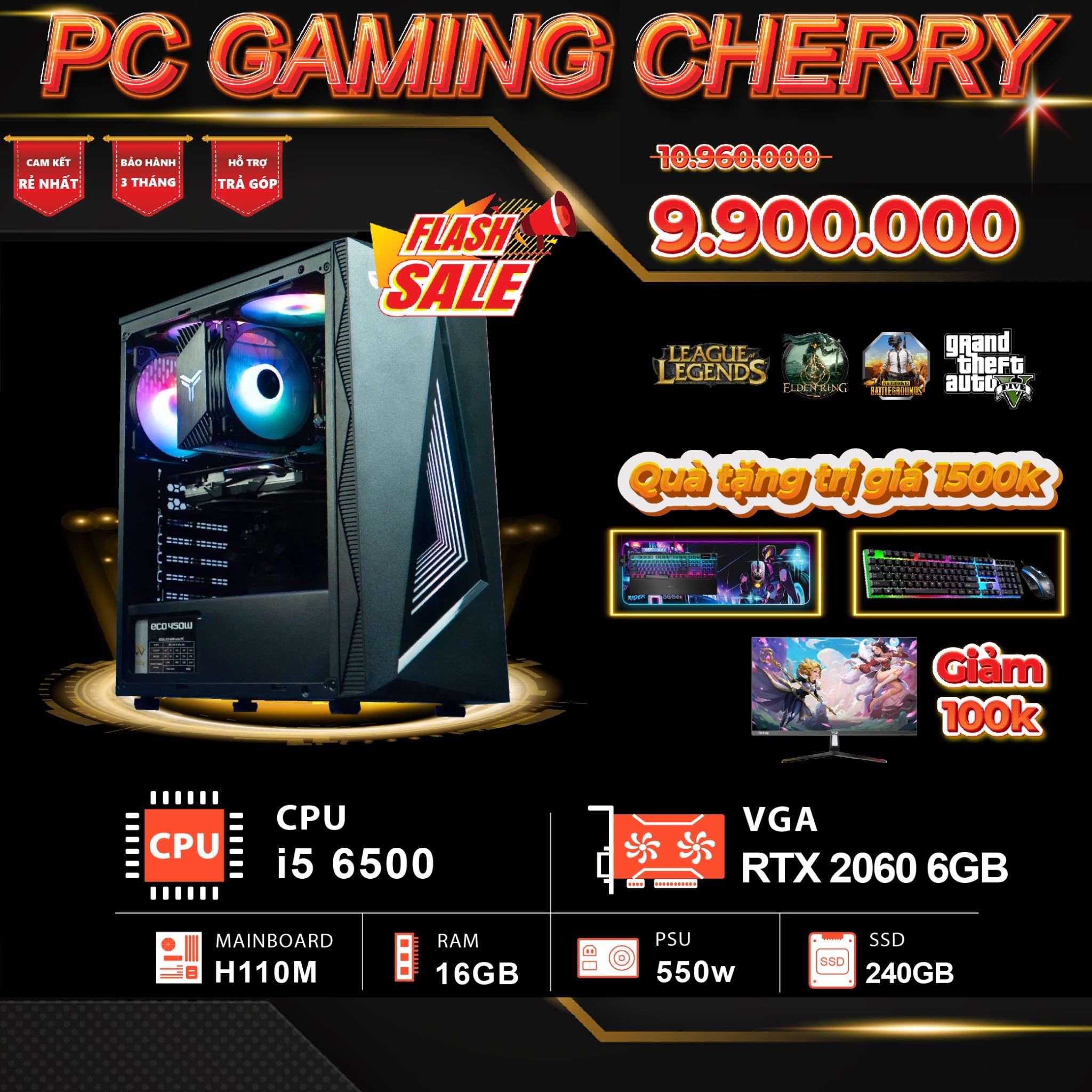  PC GAMING CHERRY I5 6500 / RAM 16GB / RTX 2060 / SSD 240GB 2ND 