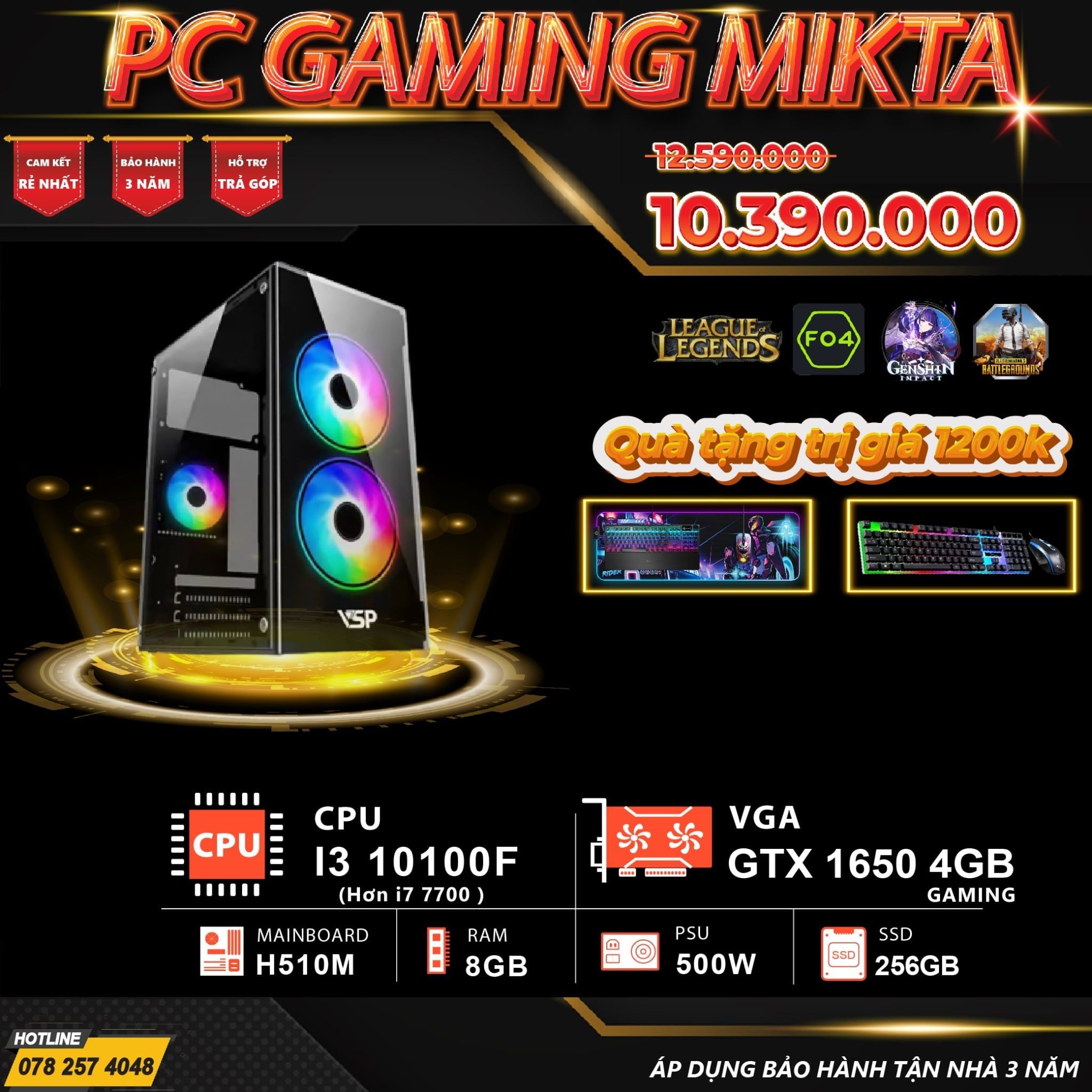  PC GAMING MIKTA 1 I3 10105F / RAM 8GB / GTX 1650 / SSD 256GB 