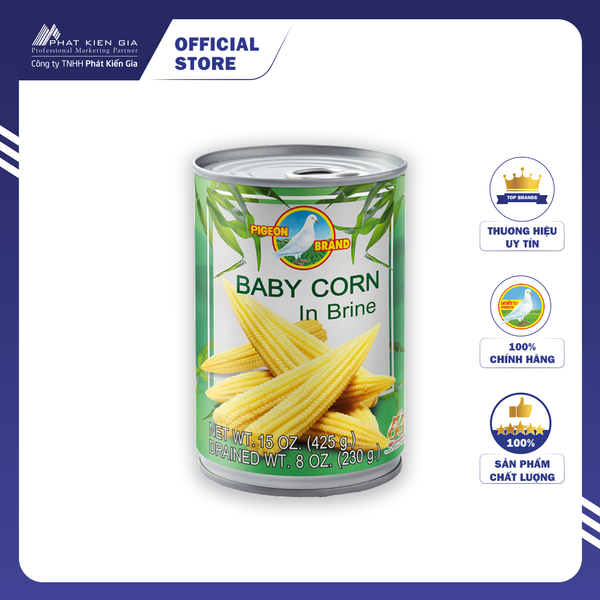Bắp Non Ngâm Nước Muối Pigeon 425 g - Nhập Khẩu Thái Lan | Pigeon Brand Canned Young Baby Corn in Brine 425g