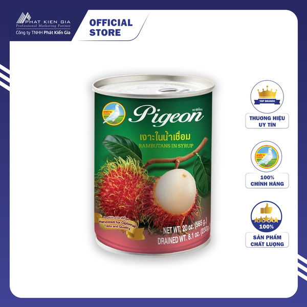 Trái Chôm Chôm Ngâm Nước Đường Pigeon 565 g - Nhập Khẩu Thái Lan | Pigeon Brand Canned Rambutans In Syrup 565 g