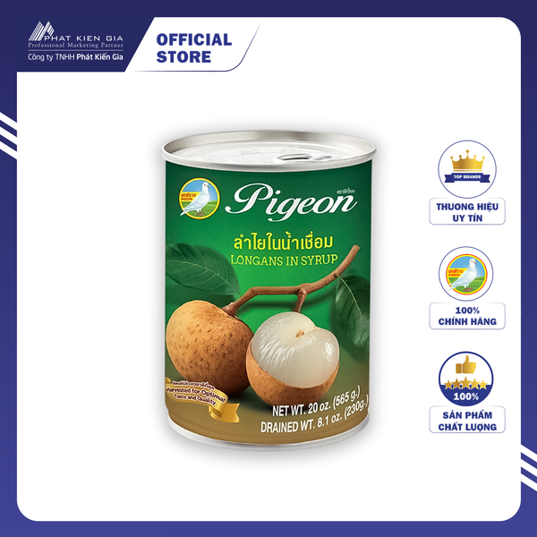 Trái Nhãn Ngâm Nước Đường Pigeon 565 g - Nhập Khẩu Thái Lan | Pigeon Brand Canned Longans In Syrup 565 g