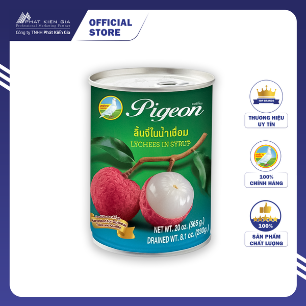 Trái Vải Ngâm Nước Đường Pigeon 565 g - Nhập Khẩu Thái Lan | Pigeon Brand Canned Lychees In Syrup 565 g