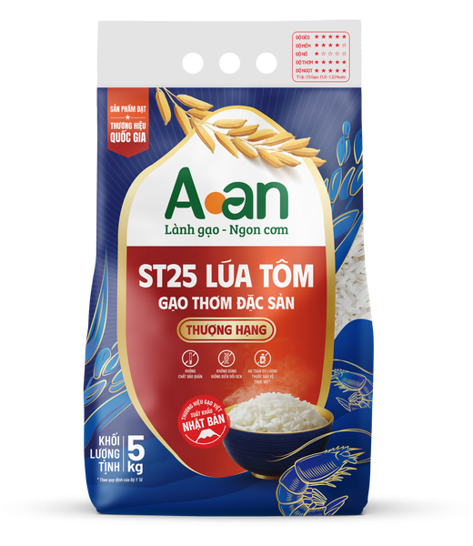 Gạo sạch A An - ST25 Lúa Tôm Thượng Hạng túi 5kg