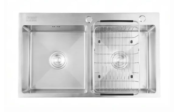  Chậu rửa chén inox 2 hộc mài vát cạnh - KSH02H082SX Kích thước: 820×450×220mm Bao gồm: bộ xả, rổ inox ( giá đã giảm) 