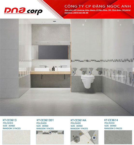  30*60 CE3613 Gạch ốp tường Nhạt men Bóng (1.44m/8v/th) 