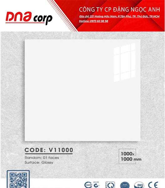  100*100 v11000 Gạch trắng trơn khổ lớn 