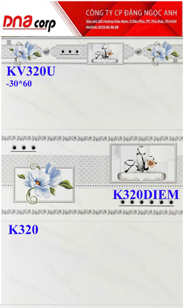 30*60 KV320U gạch ốp tường Viền men bóng (1.44m/8v/th) 
