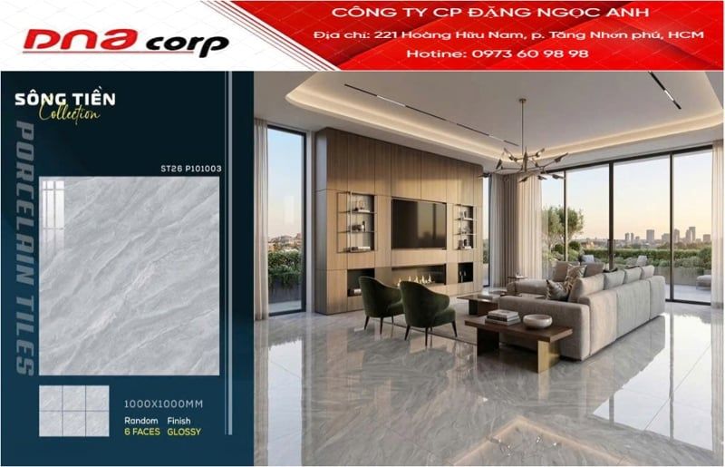  100*100 ST26 P101003 Gạch lát nền khổ lớn đá bóng kính viglacera 6faces 