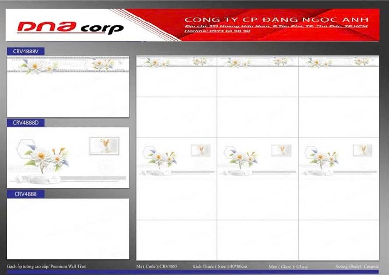  40*80 CRV4888V gạch ốp tường viền men Phương Nam (5v/th/1,6m) 