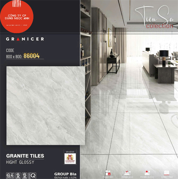  80*80 86004 Gạch lát nền đá bóng kính (3 viên/th/1.92met) 