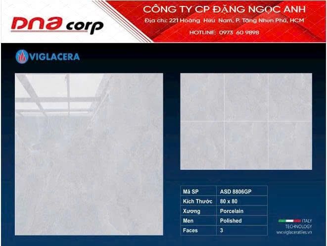  80*80 ASD 8806GP gạch lát nền đá bóng kính (3v/th/1,92m) 