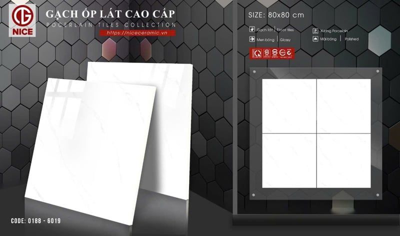  80*80 0188-6019 Gạch lát nền đá bóng kính ( 1.92m/3v/thùng) 