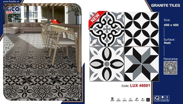  40*40 LUX46001 Gạch lát nền bông đá fico (6v/th/0.96m) 