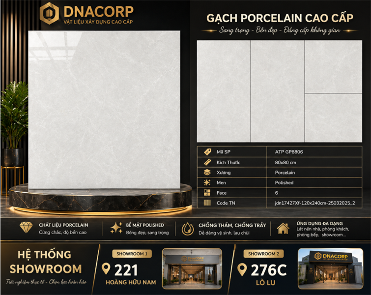  80*80 GP 8806 Gạch lát nền đá bóng kính Viglacera (3v/th/1,92m) 