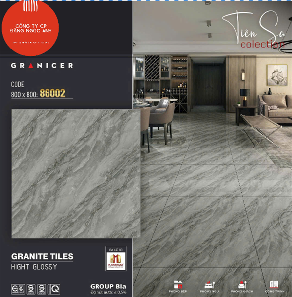  80*80 86002 Gạch lát nền đá bóng kính (3 viên/th/1.92met) 