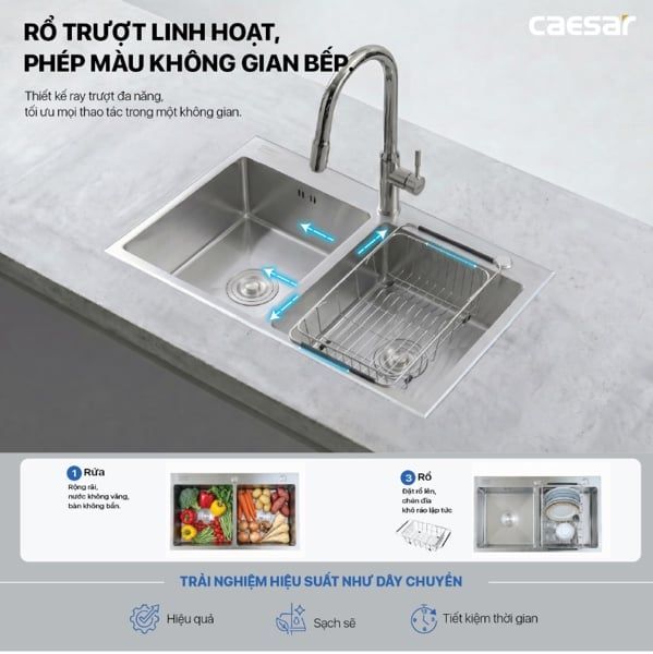  Chậu rửa chén inox 2 hộc KSH02H100SX KT: 1000×500×220mm 