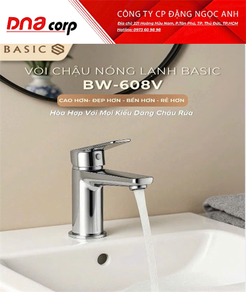  Vòi lavabo nóngLạnh BW-608V bóng BASIC(đã giảm) 