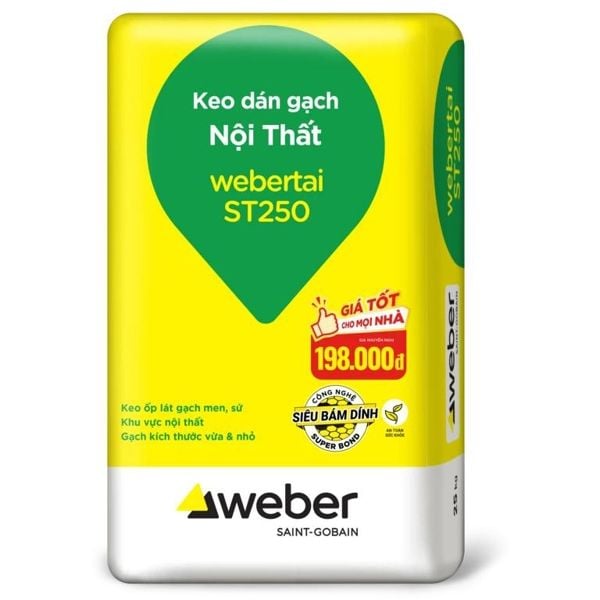  Keo dán gạch nội thất, khổ gạch vừa và nhỏ st250 weber bao25kg 
