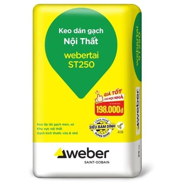 Keo dán gạch nội thất, khổ gạch vừa và nhỏ st250 weber bao25kg 