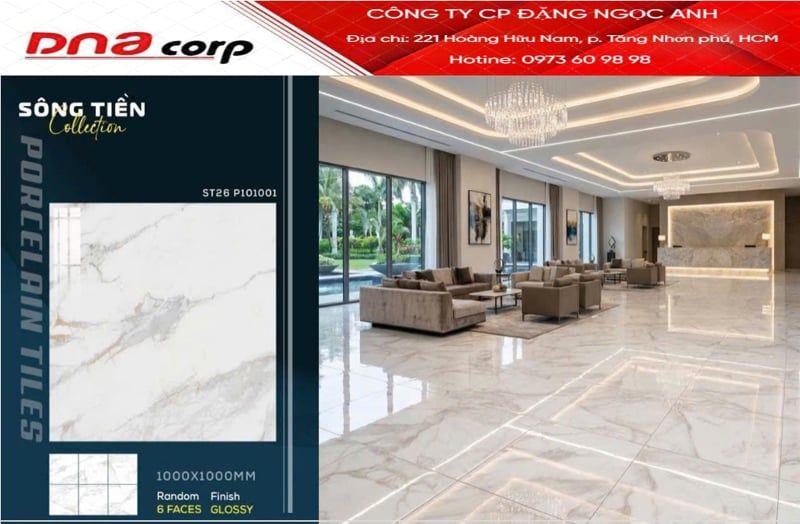  100*100 ST26 P101001 Gạch lát nền khổ lớn đá bóng kính viglacera 6faces 