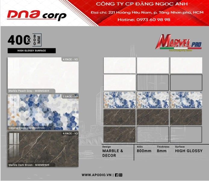  40*80 M48MB909 gạch ốp tường đá bóng kính màu Đậm Apodio (4v/th/1,28m) 