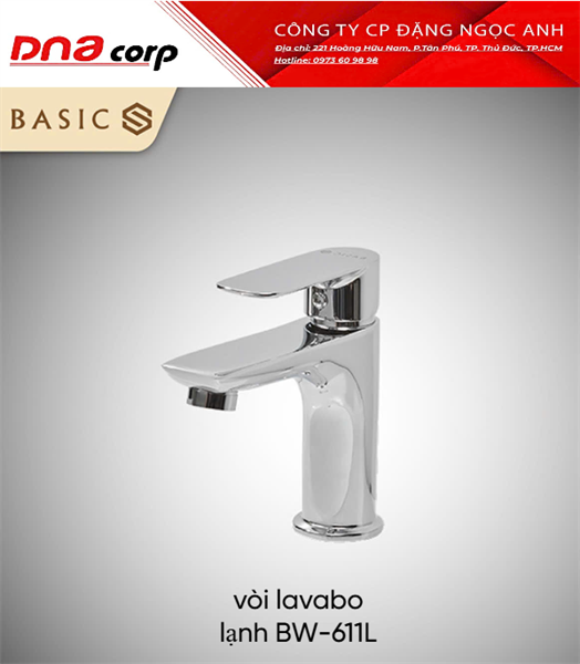  Vòi lavabo Lạnh BW611L bóng BASIC (đã giảm) có kèm dây cấp xi 