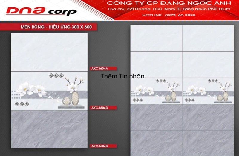  AKC3604A gạch ốp 30*60 ceramic Nhạt loại 1 (9v/th/1.6.2m) 