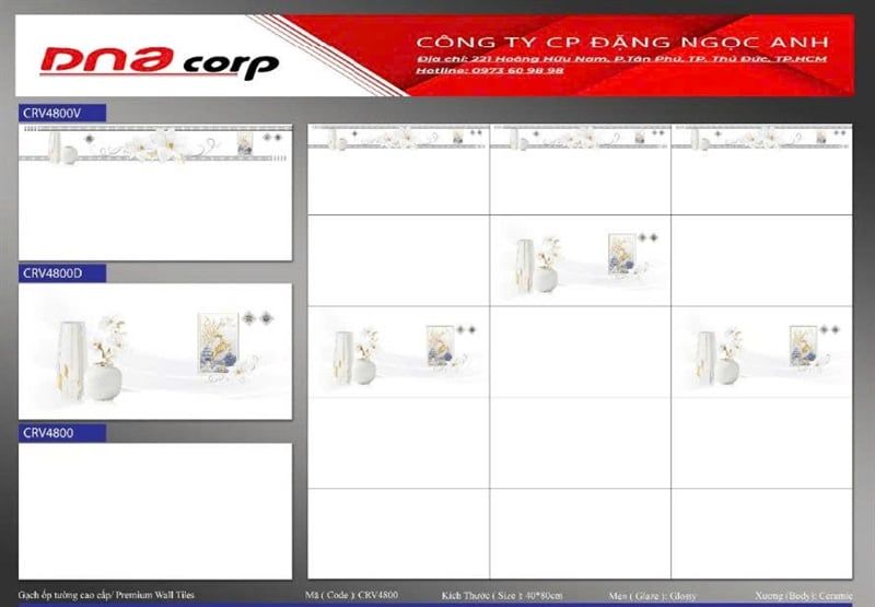  40*80 CRV4800V gạch ốp tường viền men Phương Nam (5v/th/1,6m) 
