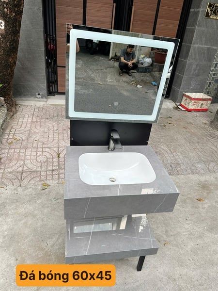  bàn đá 2 tầng +gương led 60*45cm đã giảm ( xám) 