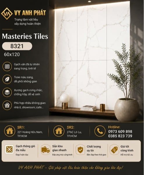  60*120 8321 Gạch lát nền đá bóng kính khổ lớn prime (1.44m/2v/th) 