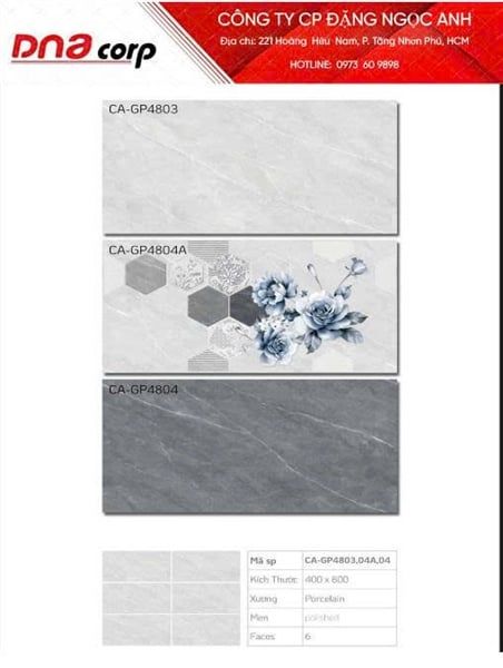  40*80 CA-GP4804 Gạch ốp tường màu Đậm đá mờ (4v/th/1.28m) 