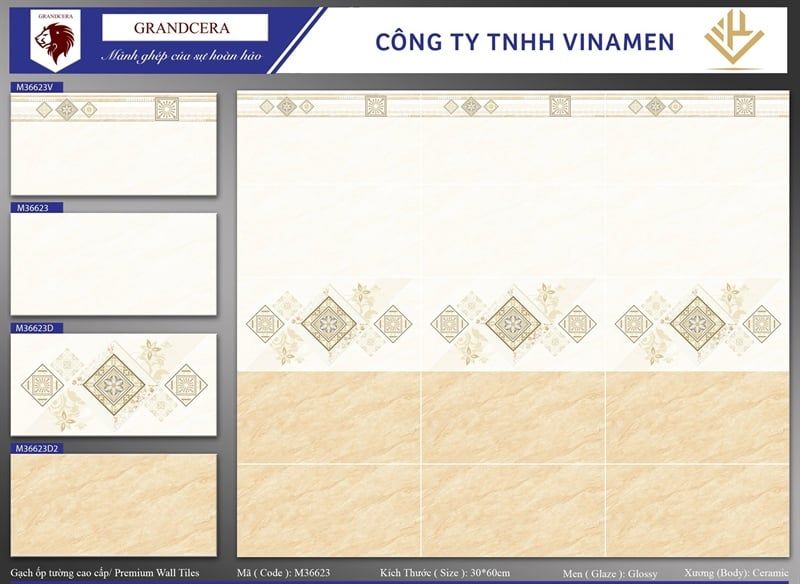  Gạch 30*60 thân vàng đậm M36623D2 ( T=8v=1,44m ) 