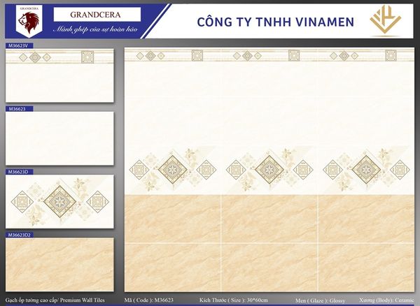  Gạch 30*60 thân vàng đậm M36623D2 ( T=8v=1,44m ) 