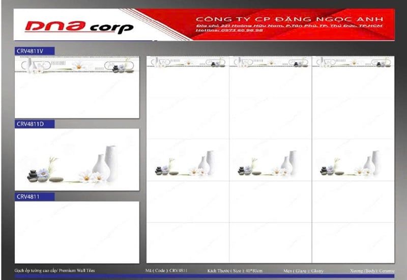  40*80 CRV4811V gạch ốp tường Viền men Phương Nam (5v/th/1,6m) 